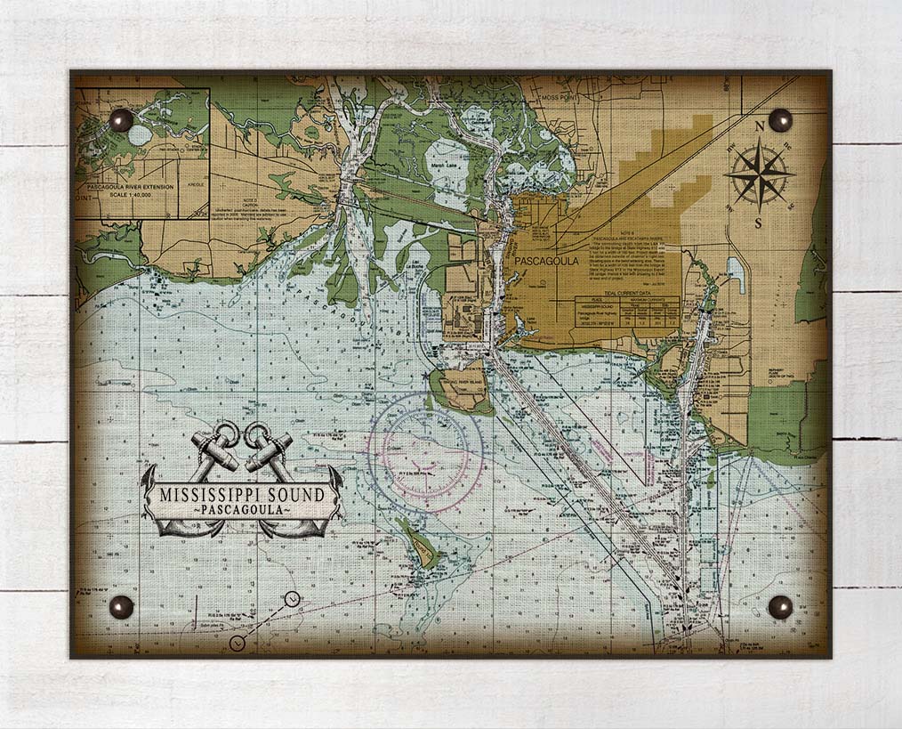 Pascagoula, MS Nautical Chart top Sign / Made to Order