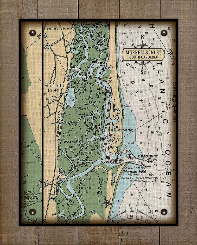 Murrells Inlet South Carolina Nautical Chart - On 100% Natural Linen