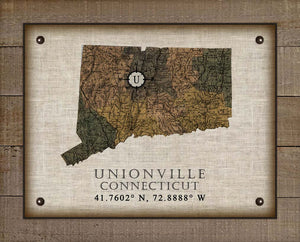 Unionville Connecticut Vintage Design Board Mounted Canvas Print