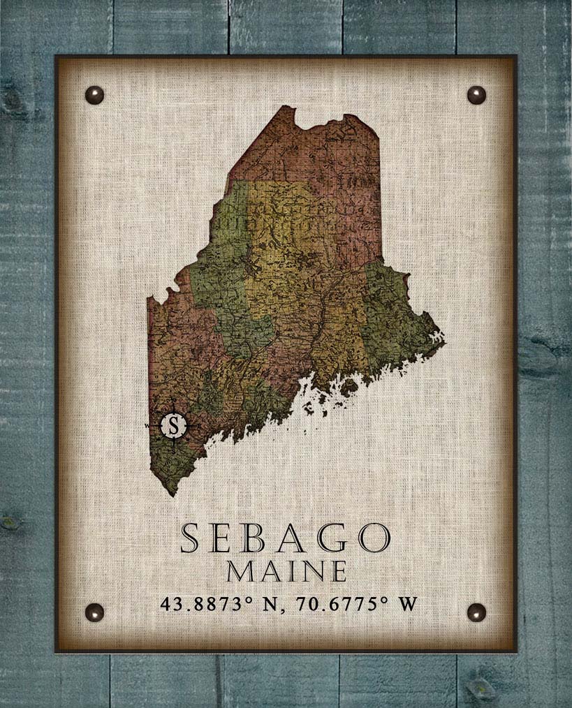 Sebago Maine Vintage Design Board Mounted Canvas Print