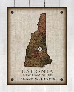 Laconia New Hampshire Vintage Design - Board Mounted Canvas Print