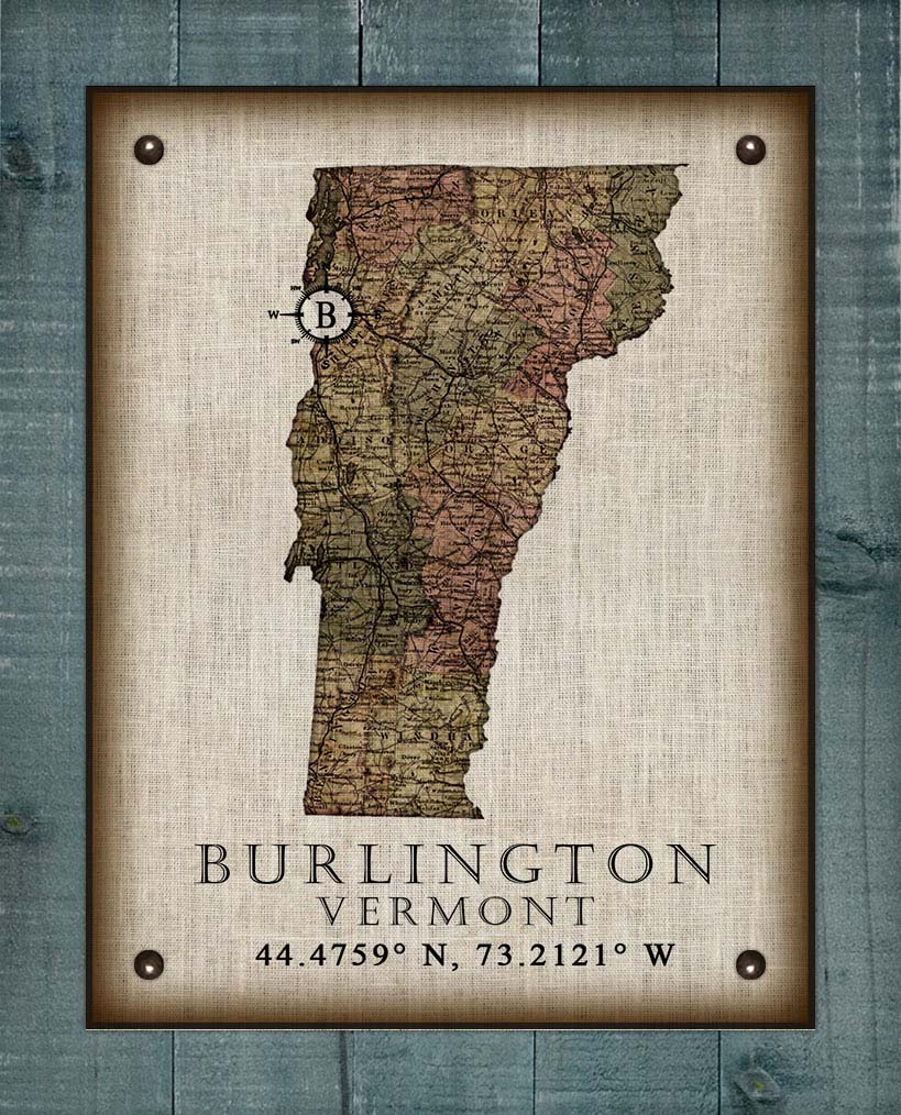 Burlington Vermont Vintage Design - Board Mounted Canvas Print