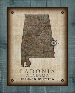 Ladonia Alabama Vintage Design - Board Mounted Canvas Print