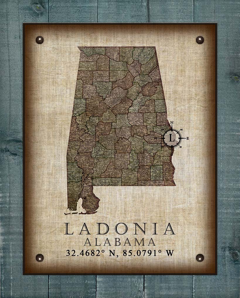 Ladonia Alabama Vintage Design - Board Mounted Canvas Print