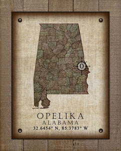 Opelika Alabama Vintage Design - Board Mounted Canvas Print