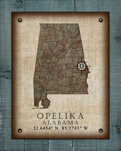 Opelika Alabama Vintage Design - Board Mounted Canvas Print