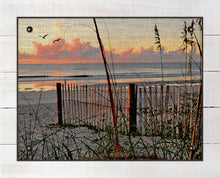 Load image into Gallery viewer, Sea Oats And Fence At Dawn - Board Mounted Canvas Print
