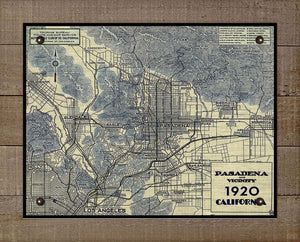 Vintage Pasadena California Map - Board Mounted Canvas Print