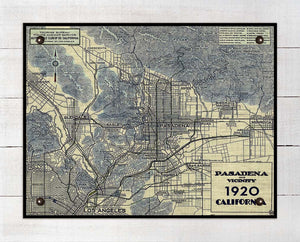 Vintage Pasadena California Map - Board Mounted Canvas Print