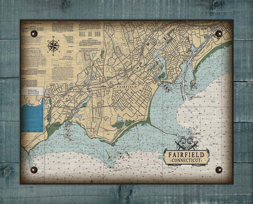 Fairfield CT Nautical Chart Board Mounted Canvas Print