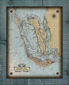 Sanibel, Captiva And Pine Island Nautical Chart Board Mounted Canvas Print