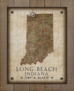 Long Beach Indiana Vintage Design - Board Mounted Canvas Print