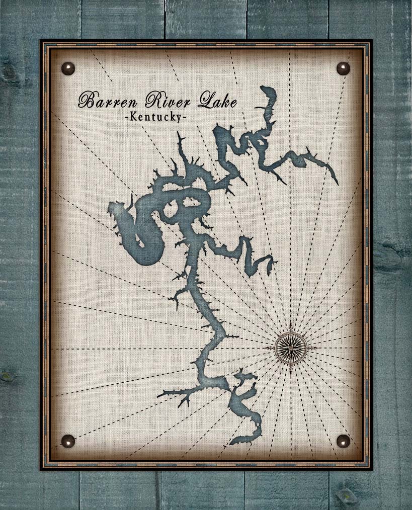 Barren River Lake Map Design - Board Mounted Canvas Print