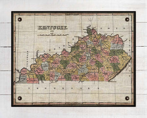 1827 Kentucky Map - Board Mounted Canvas Print