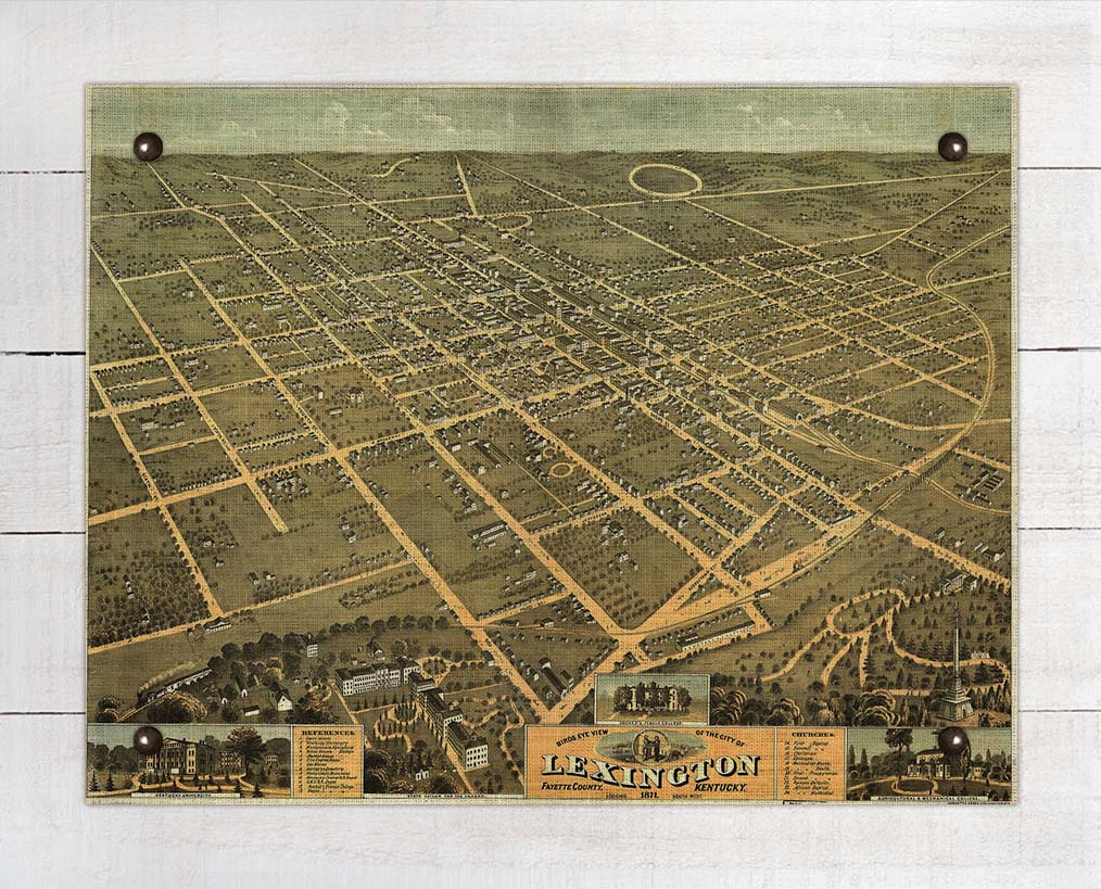 1871 Lexington Kentucky Birds Eay Map - Board Mounted Canvas Print