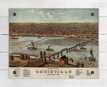 Load image into Gallery viewer, 1876 Louisville Kentucky Birds Eay Map - Board Mounted Canvas Print
