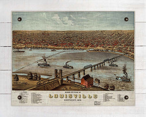 1876 Louisville Kentucky Birds Eay Map - Board Mounted Canvas Print