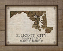 Load image into Gallery viewer, Ellicott City Maryland Vintage Design Board Mounted Canvas Print
