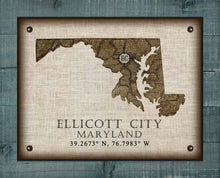 Load image into Gallery viewer, Ellicott City Maryland Vintage Design Board Mounted Canvas Print
