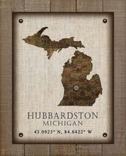 Load image into Gallery viewer, Hubbardston Michigan Vintage Design - Board Mounted Canvas Print
