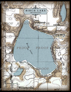 Birch Lake Michigan Map - Board Mounted Canvas Print