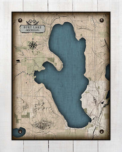 Burt Lake Michigan Map - Board Mounted Canvas Print