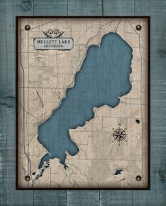 Lake Mullett Michigan Map - Board Mounted Canvas Print