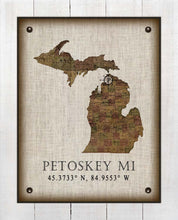 Load image into Gallery viewer, Petoskey Michigan Vintage Design - Board Mounted Canvas Print
