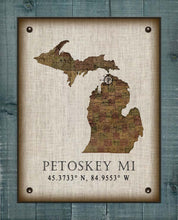 Load image into Gallery viewer, Petoskey Michigan Vintage Design - Board Mounted Canvas Print
