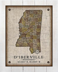 D'iberville Mississippi Vintage Design - Board Mounted Canvas Print