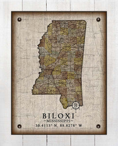 Biloxi Mississippi Vintage Design - Board Mounted Canvas Print