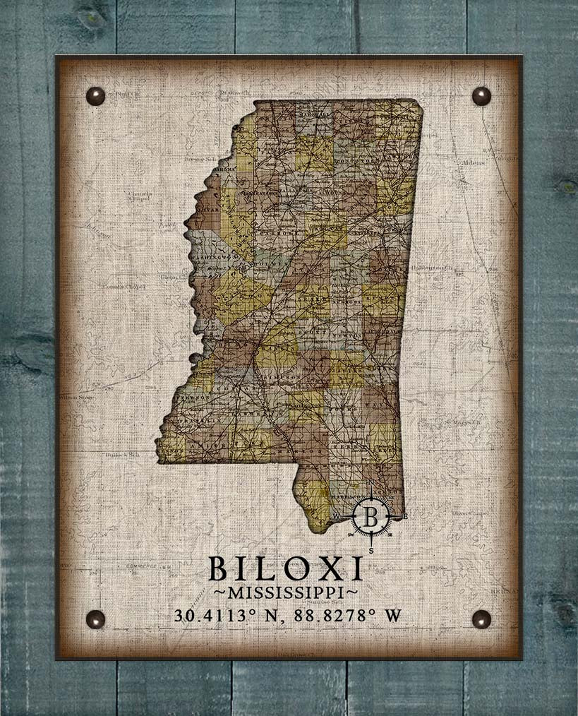 Biloxi Mississippi Vintage Design - Board Mounted Canvas Print