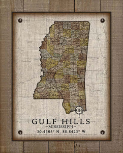 Gulf Hills Mississippi Vintage Design - Board Mounted Canvas Print