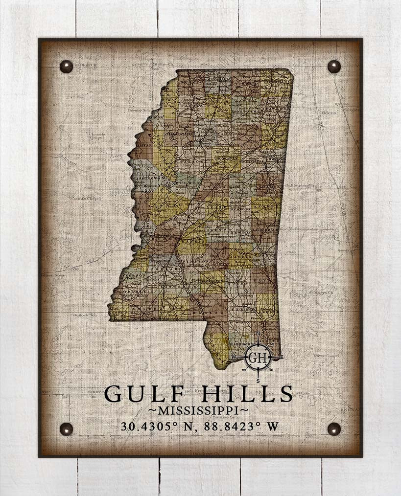 Gulf Hills Mississippi Vintage Design - Board Mounted Canvas Print