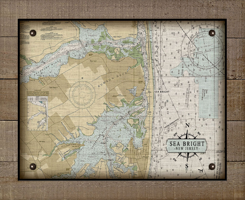 Sea Bright New Jersey Map - Board Mounted Canvas Print