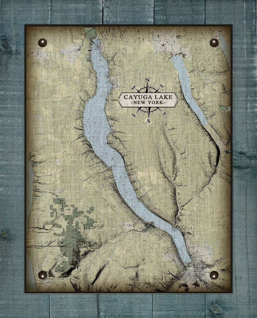 Cayuga Lake New York Map - Board Mounted Canvas Print