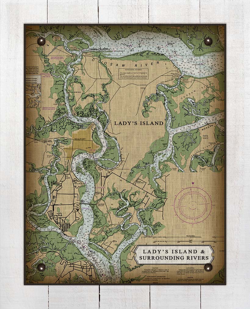 Lady's Island South Carolina Nautical Chart - Board Mounted Canvas Print