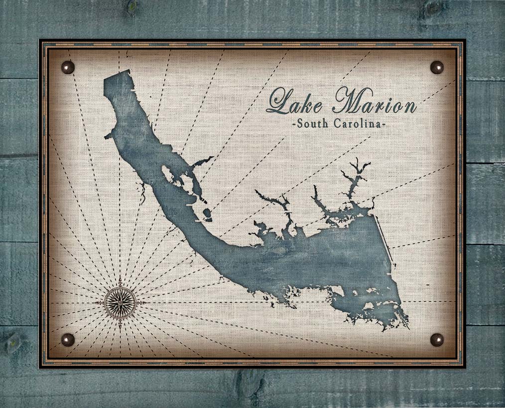 Lake Marion South Carolina Map Design - Board Mounted Canvas Print