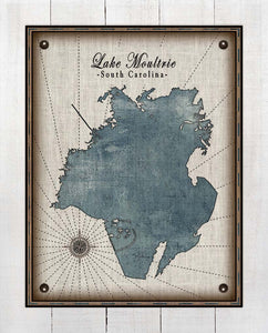 Lake Moultrie South Carolina Map Design - Board Mounted Canvas Print