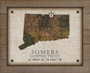 Somers Connecticut Vintage Design Board Mounted Canvas Print