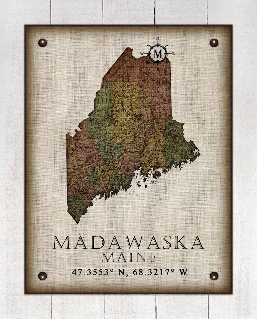 Madawaska Maine Vintage Design Board Mounted Canvas Print