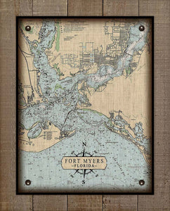 Fort Myers Nautical Chart Board Mounted Canvas Print