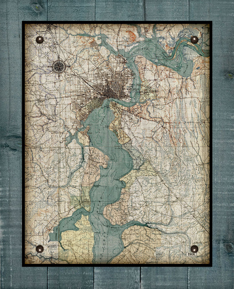 St Johns River - Jacksonville to Doctors Lake - Vintage Map On 100% Natural Linen