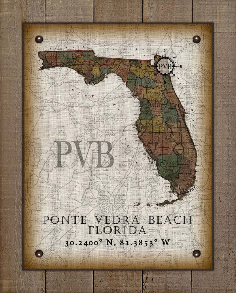 Ponte Vedra Beach Florida Vintage Design Board Mounted Canvas Print