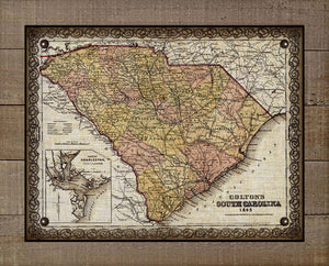 1865 South Carolina Map Design - Board Mounted Canvas Print